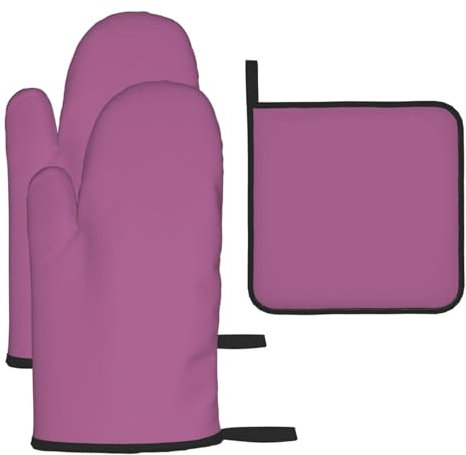 YYHWHJDE Set di 3 guanti da forno e presine per isolamento termico antiscottatura, tinta unita, stampe rosso uva