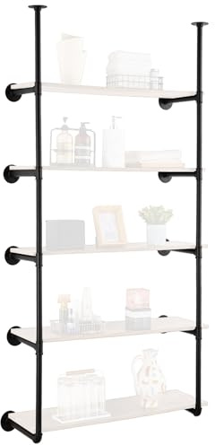 VEVOR Industrielles Rohrregal, 5 Ebenen, 2 STK, 9,84 Zoll anwendbare Brettbreite, Wandmontage, schwebende rustikale Holzregale, Halterung, Bücherregal, Aufbewahrungshalter