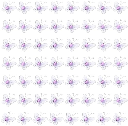 PATIKIL 50Pcs Mariposas Para Manualidades Boda Y Ropa Lila Claro | 1 Malla De Alambre Mariposas Brillantes De Organza, Para Decoración Del Hogar DIY