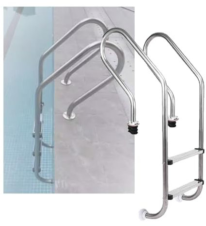 Swimming Pool Ladder,2 Step in-Ground Stainless Steel Step,Entry and Exit Pedal Step with Extended Armrest for Pool(Pre-buried,2-Steps1.0mm)