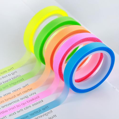 5 Rollen Klebestreifen Bunt Highlight Strips Haftnotizen, Fluoreszierendes Klebeband Transparente Notizzettel Dekrativer Haftnotizband Fluoreszierende für Lesen Notizen Lehrer Schüler Klasse Büro