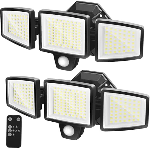 (2PCS)Led Strahler mit Bewegungsmelder Außen, 18W 2000LM Superhell LED Außenlampe mit Fernbedienung, 5000K Kaltweiß Scheinwerfer mit 5 Leuchtmodi, Wasserdicht Fluter Flutlicht für Garage Hof Garten