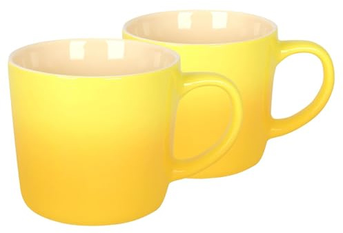Argon Tableware 330ml New Bone China Ombre Mugs - Yellow - 2X Colourful Glazed Fine Ceramic Stoneware Pottery Coffee Tea Cup Set | Microwave & Dishwasher Safe