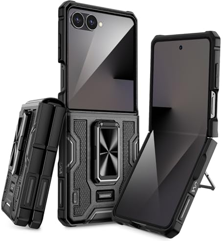 Doeshine für Samsung Galaxy Z Flip 7 Hülle [Not für Flip 7FE] mit Rotate Ständer & Kameraschutz, Ganzkörper Robuste Stoßfeste Schutzhülle mit Scharnierschutz, Militär Handyhülle (Schwarz)