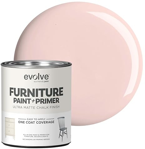 EVOLVE Chalk Paint for Furniture, (Pink Drift), 1-Pack Quart – No Sand or Primer Needed, UltraMatte Finish, Smooth Coverage, Low VOC, Easy to Distress for DIY Projects