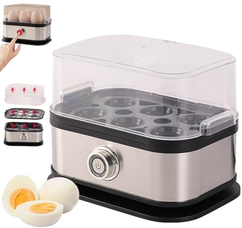 Halreactody Smart Egg Cooker with Auto Shut, 2025 Upgraded Multifunctional Stainless Steel Egg Cooker, Rapid Egg Cookers Electric 6 Eggs Capacity, Knob Controled Auto Shut-Off Function
