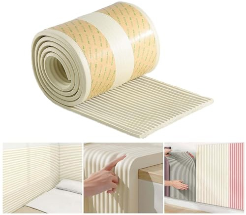 Lot de 2 panneaux muraux adhésifs 3D rembourrés pour tête de lit de lit, facile à nettoyer, 20 cm x 2 m, idéal pour décoration de chambre à coucher Beige