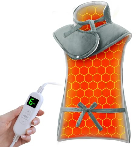 Ultralent Termoforo Elettrico per Schiena Collo e Spalle,60x108cm Termoforo Cervicale 6 Livelli di Calore, Spegnimento Automatico, Morbido Cotone Cristallino, Lavabile in Macchina-Grigio