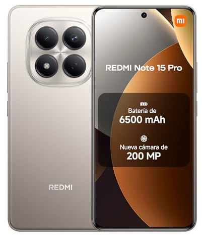XIAOMI REDMI Note 15 Pro - Smartphone de 8+256GB, Pantalla AMOLED FHD+ de 6,77, MediaTek Helio G200-Ultra, cámara de 200 MP, batería de 6500 mAh, Cargador no Incluido, Titanio (Versión ES)