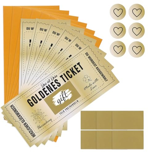 6 Stück Goldenes Ticket Rubbellose Selber Machen, Gutschein Zum Selber Ausfüllen mit Gutschein Umschlag, Rubbelkarte Karte, Gift Card, Geburtstagskarte Mann Golden Ticket, Kinogutschein, Gutscheine