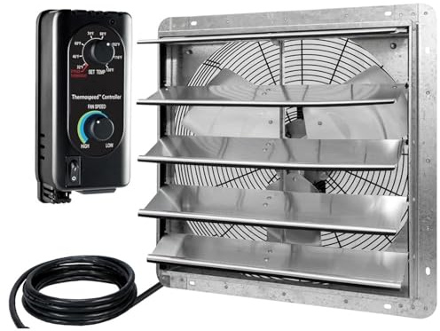 Dachventilator, 20 Wandmontierter Abluftventilator mit Rollladen, automatischer Rollladen, mit Thermostat und variabler Geschwindigkeitsregelung, Abdeckungsbereich Silber