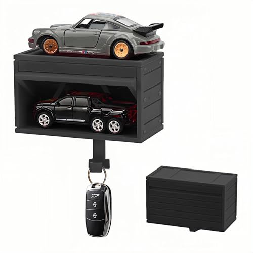Pelriox Porte Clé de Garage Voiture 3D (Noir), Support à Clés ABS Design Garage, Rangement pour Clés de Maison, Clés de Voiture et Miniatures de Voitures