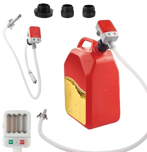 Kraftstoffpumpe mit Auto-Stopp-Sensor, 2.4 GPM Kraftstoff Umfüllpumpe mit 3 Adaptergrößen, Benzinpumpe Elektrische, Batteriebetrieben (4/2 AA), Benzinpumpe für Kanister Öl Diesel