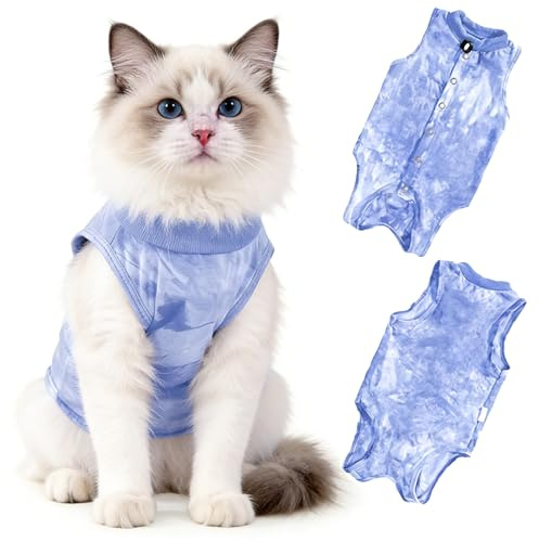Yxelydriail Cat Recovery Suit, Breathable Anti-Licking Bodysuit, Soft Post-Op Vest Alternative for Female Cats (Blue, M)
