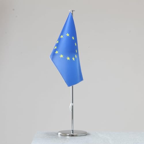 Bandiera da tavolo Europa – bandiera europea rappresentativa per interni cromati, 42 cm