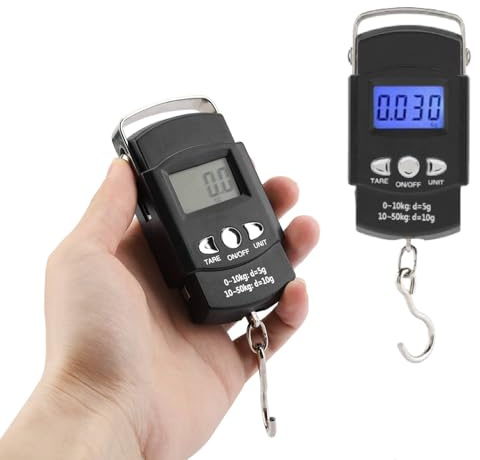 2er-Pack Fischwaagen, 50 kg/10 g, tragbare elektronische digitale Gewichtswaage, Angelwaage mit Maßbandhaken, hintergrundbeleuchtetes LCD-Display, hängende Hand-Reisegepäckwaage,