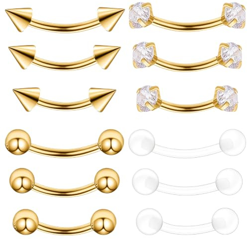 12 Pcs 16g Curved Eyebrow Piercing Jewellery, Tongue Bars for Women and Men