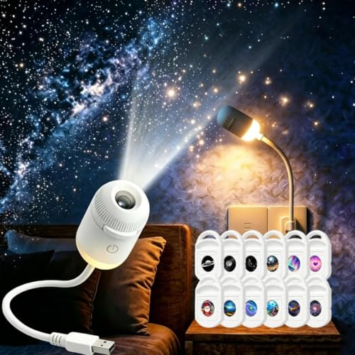 Enchantibook Projector Light, Enchantibook Galaxy Projector, 2 in 1 Starry Sky Night Light Projector for Car Bedroom, 360 Rotating Plug and Play Kids for Adults Gaming Room Home Theater (12pcs)