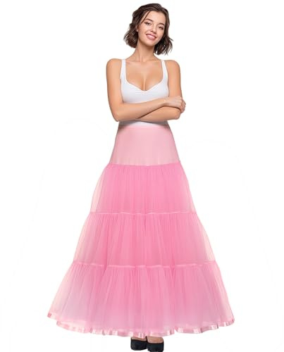 Shimaly Women's Floor Length Wedding Petticoat Long Underskirt for Formal Dress (S-L, Pnk) Pink