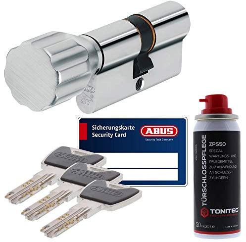 ToniTec Set aus ABUS Sicherheitsschloss Schließzylinder als Knaufzylinder Profilzylinder XP20 KXP20S mit Sicherungskarte 40/40K und ToniTec Pflegespray