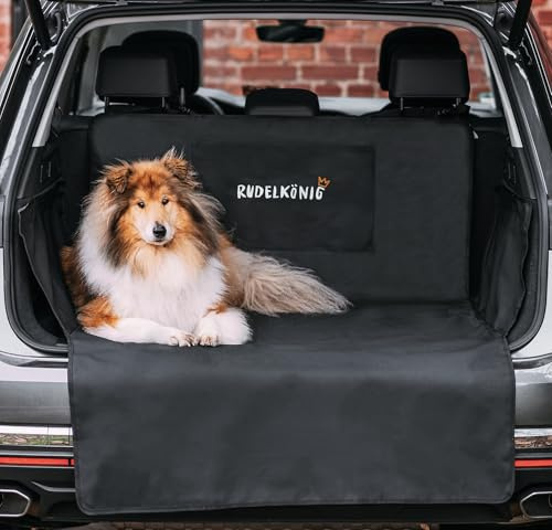 Rudelkönig Kofferraumschutz Hund - Auto Hundedecke mit Ladekantenschutz | Kofferraum Schutzmatte mit Seitenschutz & Tasche, Wasserabweisende Hundedecke, Universelle Passform für Kombi & SUV
