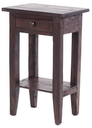 DESIGN DELIGHTS Rustikaler Vintage Telefontisch PLANTA | 52x34cm (HxB), Mahagoni Massivholz | Blumenhocker, Flurtisch, Beistelltisch, Nachtschrank mit Schublade | Farbe: 03 Dunkelbraun