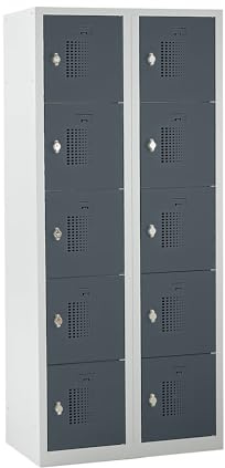 QUIPO | 5er-Schließfachschrank | 2 Abteile, lichtgrau / basaltgrau, B 800 mm, 10 Fächer, Drehriegel