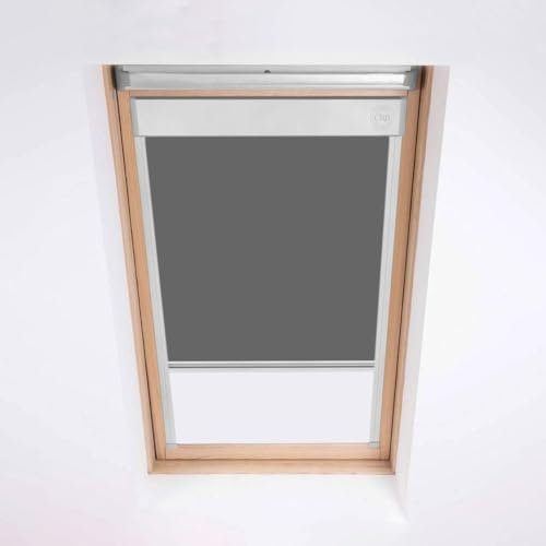 Dachfensterrollo für Velux Dachfenster, Verdunkelungsrollo, Grau, silberfarbener Aluminiumrahmen (MK04)