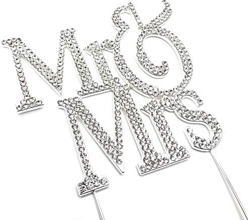 World of Sparkles 12cm 'Mr & Mrs' Cake Toppers with Silver Diamante Rhinestones Diamonds and Base Wedding Civil Marriage Party Decoration