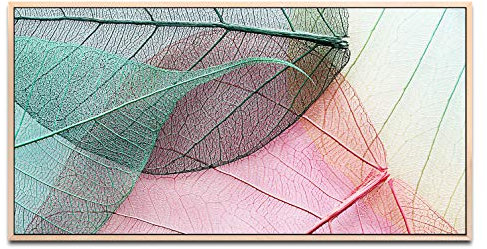 Blätter ca. 130x70cm Wandbild inklusive Schattenfugenrahmen naturfarbend - Panorama Leinwand Bild XXL Format Wandbilder Wohnzimmer Wohnung Deko Kunstdrucke