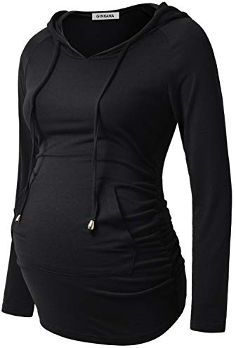 Womens Maternity Hoodie Top Sweatshirt Long Sleeve Shirts Pregnancy Tunic Top,Black,Large