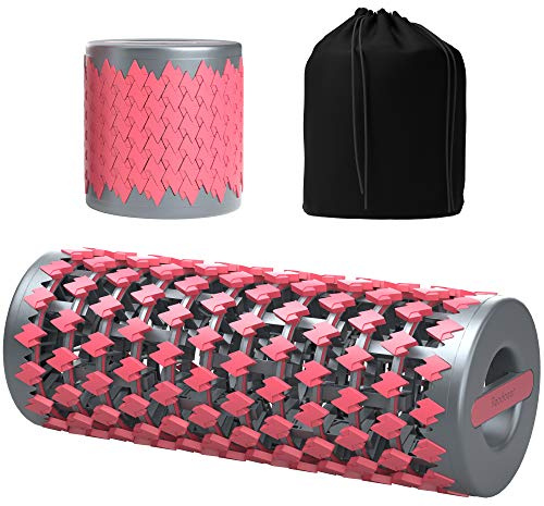 READAEER Expandable Foam Roller for Backing Stretching Muscle Massage Portable Yoga Roller for Home, Gym, Office, Travel (Red & Gray)