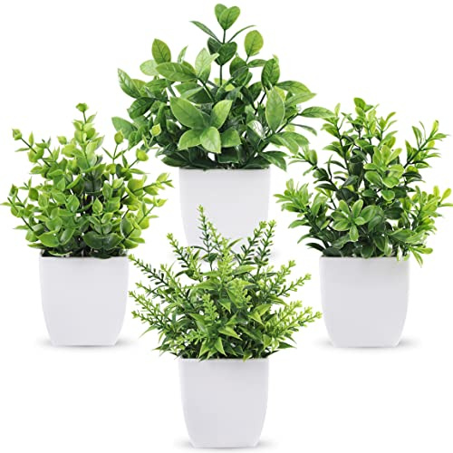 Der Rose 4 Pack Fake Plants Mini Artificial Greenery Potted Plants for Home Decor Indoor Office Table Room Farmhouse
