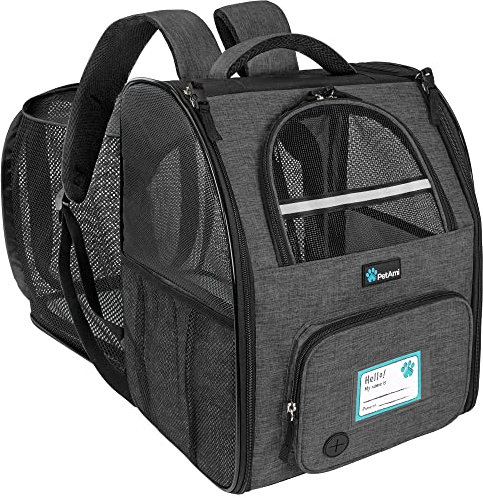 PetAmi Expandable Dog Backpack Carrier for Cats & Pets, Breathable Cat Carrier Backpack with Top Window & Multi-Entry, Ventilated Foldable Travel Carrier for Small Medium Pets up to 18 lbs, Dark Gray