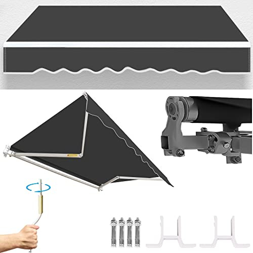Gimisgu Toldo con brazo articulado, 350 x 300 cm, toldo para terraza con manivela manual, protección solar anti-UV, resistente al agua, requiere montaje, ángulo ajustable hasta 30 grados, gris