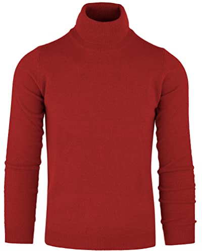 Cashmere Zone Dolcevita Maglione Uomo 100% Puro Cashmere Made in Italy Pull Manica Lunga Morbido Soffice e Caldo (Mattone, 4XL)