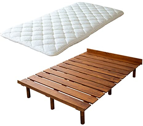EMOOR Japanische Futon-Matratze CLASSE und Futonbett OSMOS Set 160 x 200 cm, Retro-Braun, 3 Höhen, verstellbar, einfach zu montieren, Japanisches Schlafbett Tatami-Matte Holzlatten-Bett Palettenbett