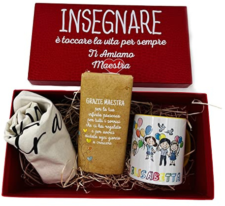 Box Maestra Idea Regalo Maestre Insegnanti Scatola Con Shopper Bracciale e Tavoletta Cioccolato Personalizzati Idea Regalo Fine Anno Scolastico Natale Pasqua Asilo Nido Scuola Materna Elementari