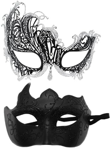 LEEMASING 2 Stück Paar Maskerade Prinzessin Augenmaske Sexy Metall Maske mit Strass Maske für Party Dekor (Schwarz 10)