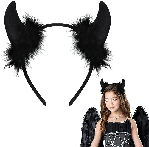 Headwear Cornes Halloween, Corne de Diable Noir, Serre Tete Diable, Accessoires Costume Halloween Carnaval Cosplay Fête, Cadeau Ange Halloween Noël