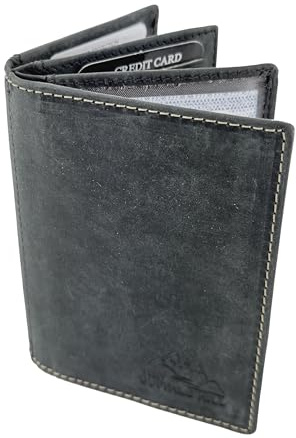 BUFFALO HILL Ausweis Hülle I Büffelleder Mappe I Echtleder Case I Hochformat Herren Etui I RFID-Schutz I Führerschein I Kreditkarte I 11 Fächer I 2397 (Schwarz)