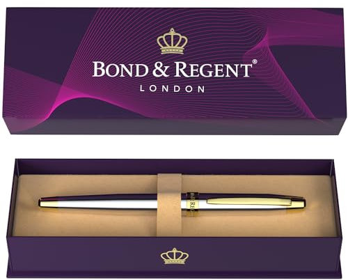 Bond & Regent Silver Chrome & 24 Karat Gold - Certified Luxury Grade Rollerball Pen | Nice Gift for Men & Women