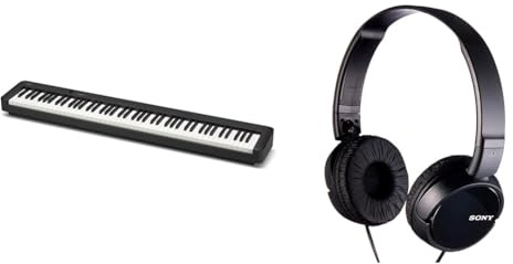 Casio CDP-S110BK Digital Piano with 88 Weighted Keys, Black & Sony MDR-ZX110 Overhead Headphones - Black, BASIC, Pack of 1