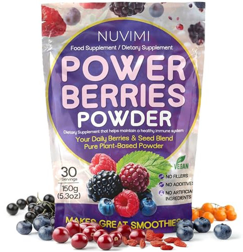 NUVIMI® Berries Superfood Powder 150g, Immune Support Food and Dietary Supplement, 8 Vegan Superfoods Smoothie Mix for Nutritional Shakes, Juice Drink & Beverages