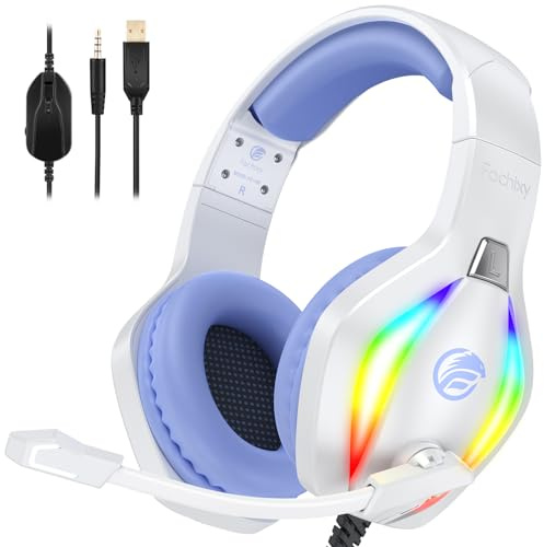 Fachixy FC100 Gaming Headset für PS4, PS5, PC, Xbox, Nintendo Switch, Gaming Kopfhörer mit Kabel und RGB Licht, Stereo Surround Kopfhörer mit Mikrofon, Noise Cancelling Gamer Headphones