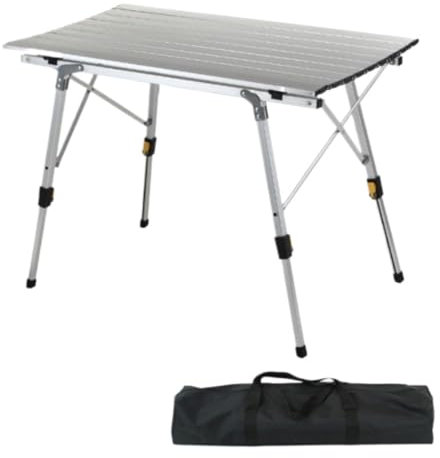 AMYSTY Campingtisch Klappbar Falttisch Tragbarer Campingtisch Für Den Außenbereich Mit Aluminiumbeinen, Höhenverstellbarer, Aufrollbarer Tischplatte Klapptisch Klappcampingtisch Camping Tisch