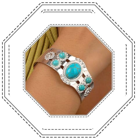 Jovono Boho-Armreif, Türkis, Silber, Cowboystiefel, Manschettenarmbänder, Strandhand-Accessoire, 1 Stück für Damen