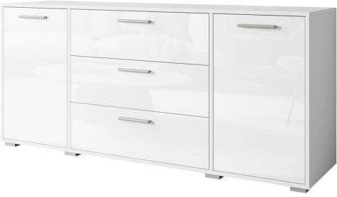 Muebles Slavic Meuble de Salon TV Moderne Bogota - Buffet 150 cm Blanc/Blanc Brillant