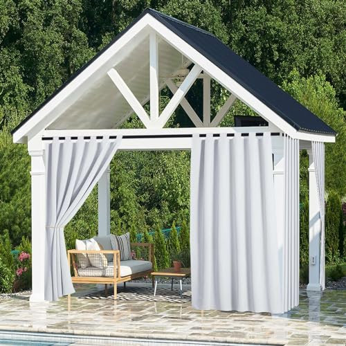 BESTORI Outdoor Vorhänge mit Schlaufen Verdunkelungsvorhänge Wasserdicht Sonnenschutz Outdoorgardinen Schlaufengardine für Patio Pavillon Terrasse Weiß, 254 x 213cm