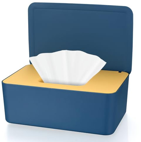 Feuchttücher Box, Feuchtes Toilettenpapier Spender, Baby Feuchttüchter Spender, Feuchtpapierbox Mit Deckel, Taschentuchbox für Zuhause Büro, Blau Gelb